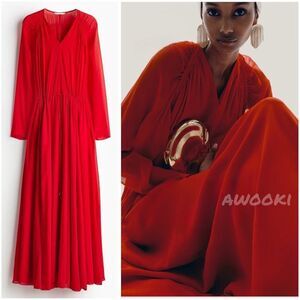 H&M Ramadan Long Chiffon Dress Bright Red